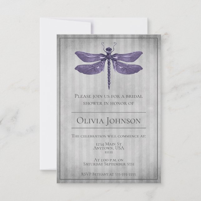 Purple Jewelled Dragonfly Bridal Shower Invitation (Front)