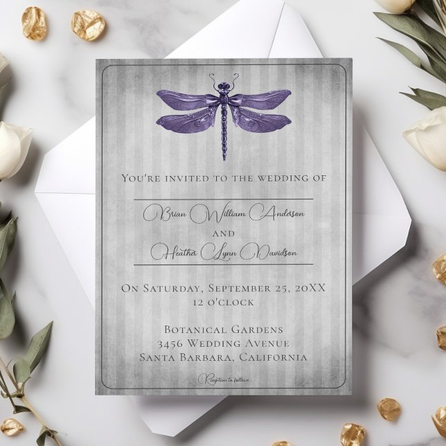 Purple Jewelled Dragonfly Wedding Invitation (Purple Jeweled Dragonfly Wedding Invitation)