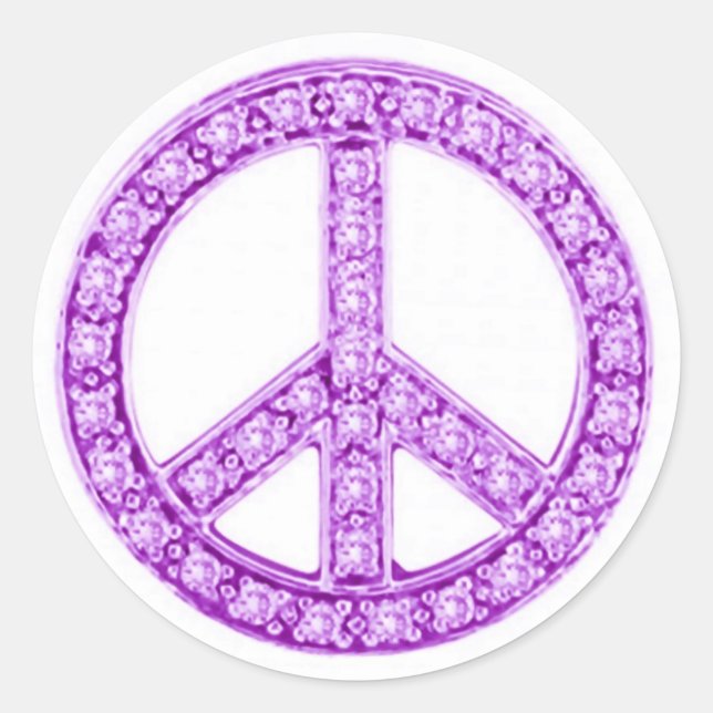 Purple Jewels Peace Sign Classic Round Sticker (Front)