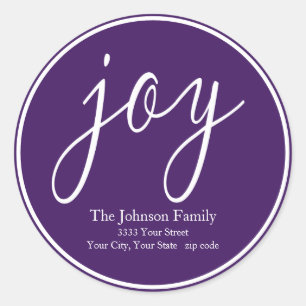 Purple Joy Christmas Round Return Address Label