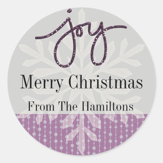 Purple Joy Snowflake Personalized Holiday Sticker