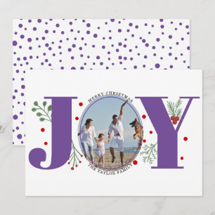 Purple Joy with berries Christmas photo Holiday Card