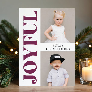 Purple Joyful Modern Christmas 4 Photo Holiday Card