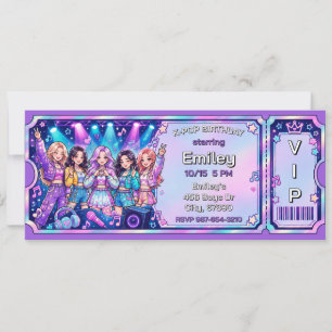 Purple K-Pop VIP Pass Concert Birthday Ticket Invitation