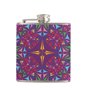 Purple Kaleidoscope Ornate Pattern Hip Flask