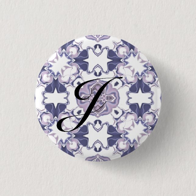 Purple Kaleidoscope Pattern #1 Monogram 1 Inch Round Button (Front)