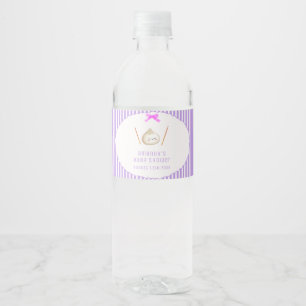 Purple Kawaii Girl Bow Asian Dumpling Baby Shower Water Bottle Label