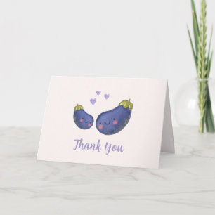 Purple Kawaii Little Heart Eggplant Baby Shower Thank You Card