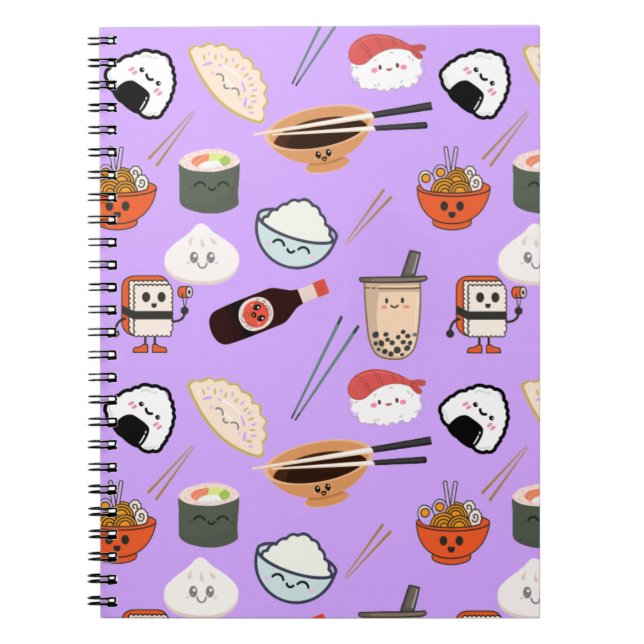 Purple Kawaii Ramen and Sushi Friends Notebook (Front)