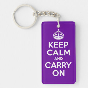 Purple Keep Calm and Carry On Keychain