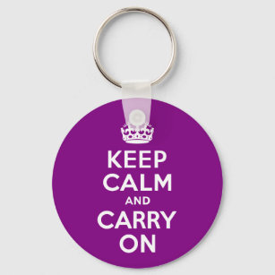 Purple Keep Calm and Carry On Keychain