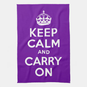 Purple Keep Calm and Carry On Kitchen Towel