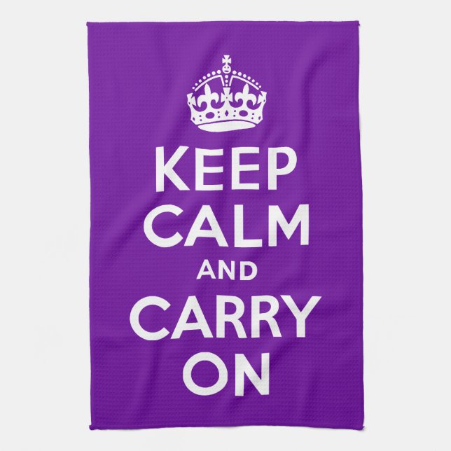 Purple Keep Calm and Carry On Kitchen Towel (Vertical)