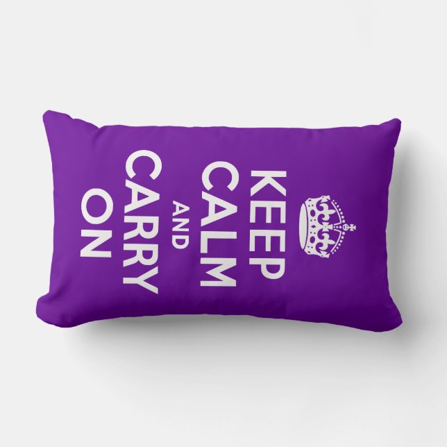 Purple Keep Calm and Carry On Lumbar Pillow (Front)
