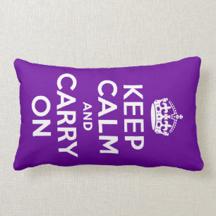 Purple Keep Calm and Carry On Lumbar Pillow