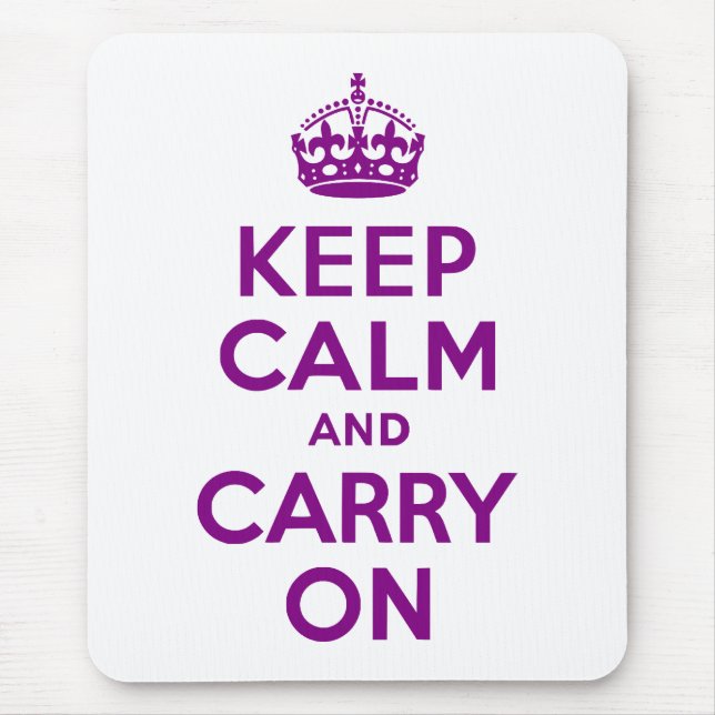 Purple Keep Calm and Carry On Mouse Pad (Front)