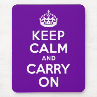 Purple Keep Calm and Carry On Mouse Pad