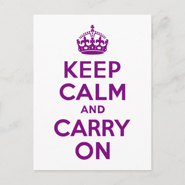 Purple Keep Calm and Carry On Postcard (Front)