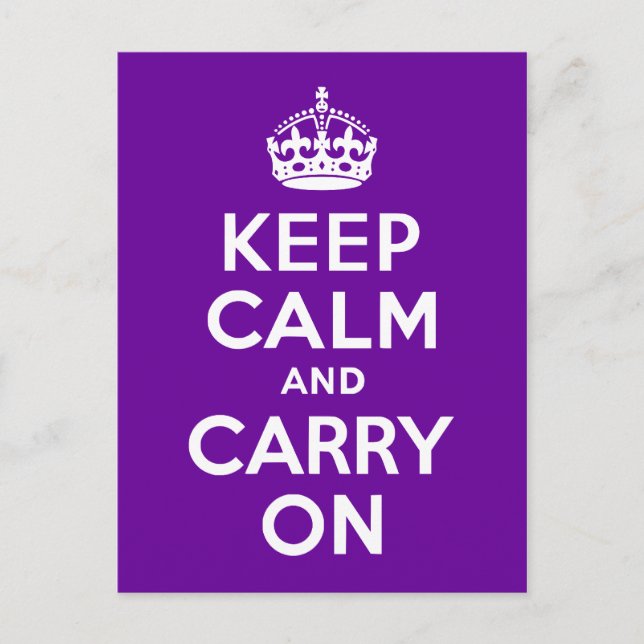 Purple Keep Calm and Carry On Postcard (Front)