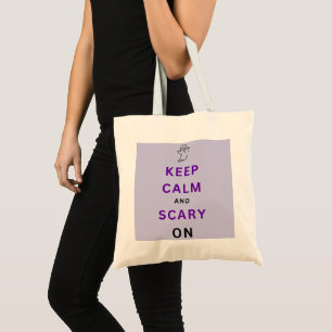 Purple Keep calm and scary on Halloween Grocery Tote Bag