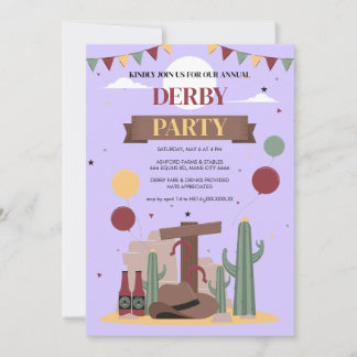 Purple Kentucky Derby Party Invitation - Rustic We