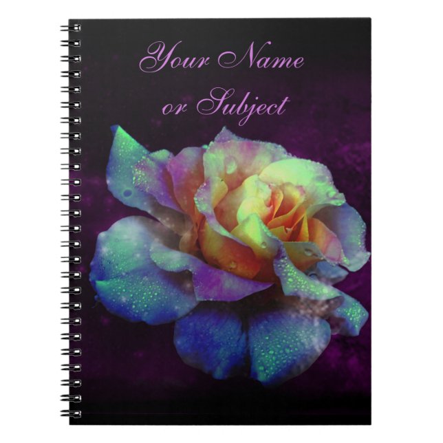 Purple Kissed Turquoise Rainbow Rose Notebook (Front)