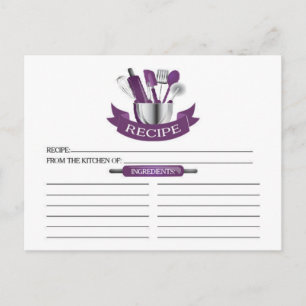 Purple Kitchen Tools Bridal Shower Recipe Cards