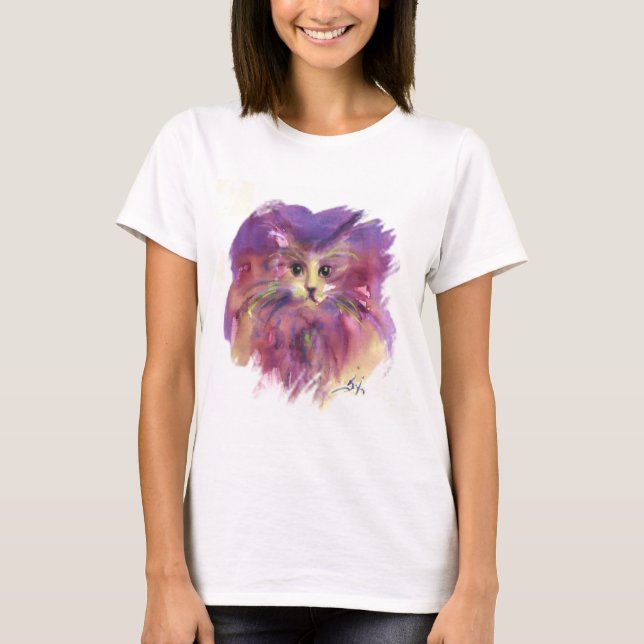 PURPLE KITTEN,CUTE KITTY CAT PORTRAIT T-Shirt (Front)