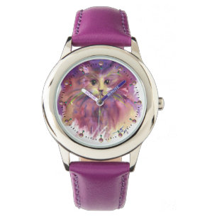 PURPLE KITTEN,CUTE KITTY CAT PORTRAIT WATCH