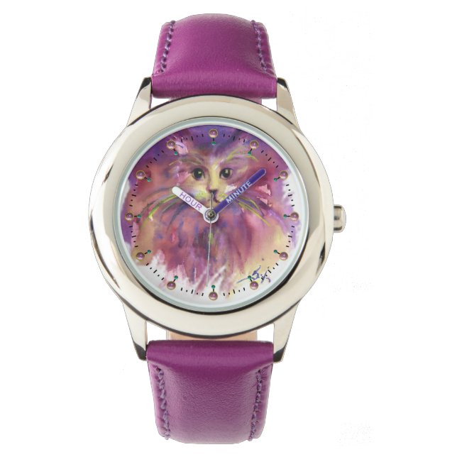 PURPLE KITTEN,CUTE KITTY CAT PORTRAIT WATCH (Front)