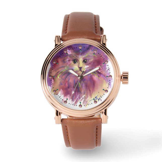 PURPLE KITTEN,CUTE KITTY CAT PORTRAIT WATCH (Front)