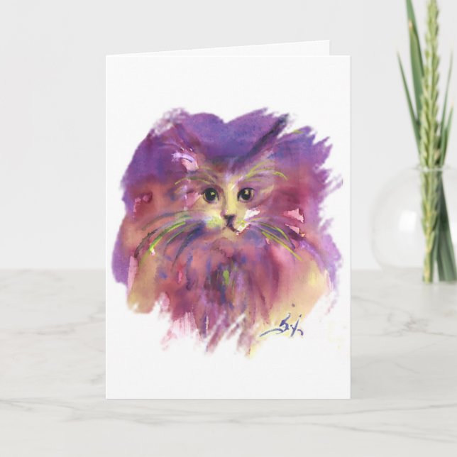 PURPLE KITTEN,KITTY CAT,Colourful Hearts Valentine Holiday Card (Front)