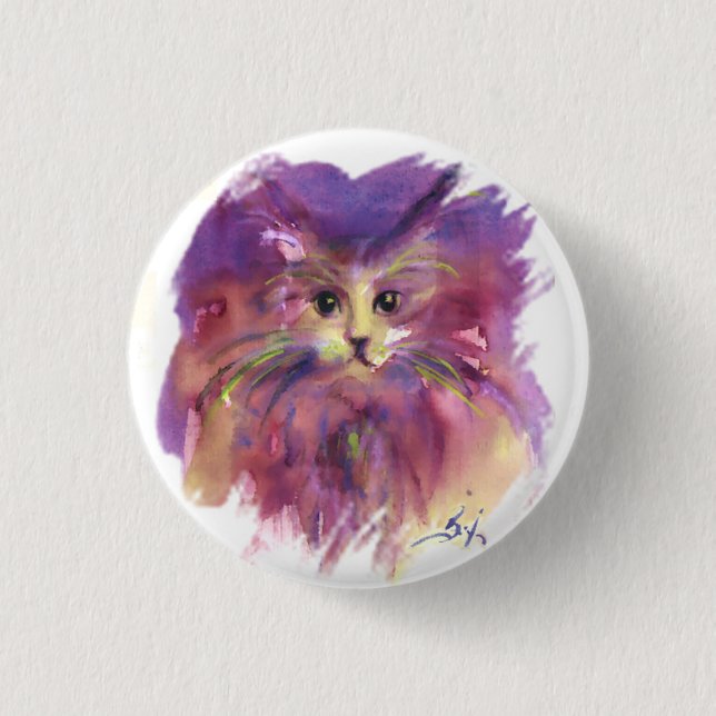PURPLE KITTEN ,KITTY CAT PORTRAIT 1 INCH ROUND BUTTON (Front)