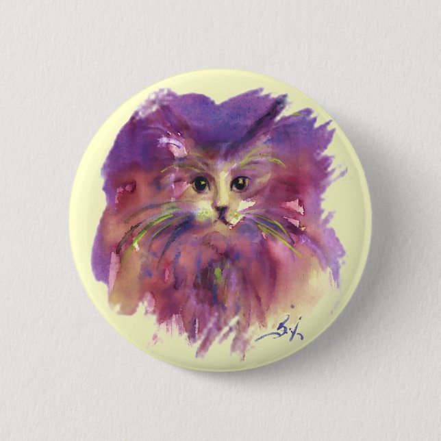 PURPLE KITTEN ,KITTY CAT PORTRAIT 2 INCH ROUND BUTTON (Front)