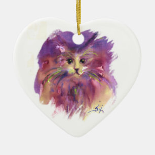 PURPLE KITTEN,KITTY CAT PORTRAIT Amethyst Gemstone Ceramic Ornament