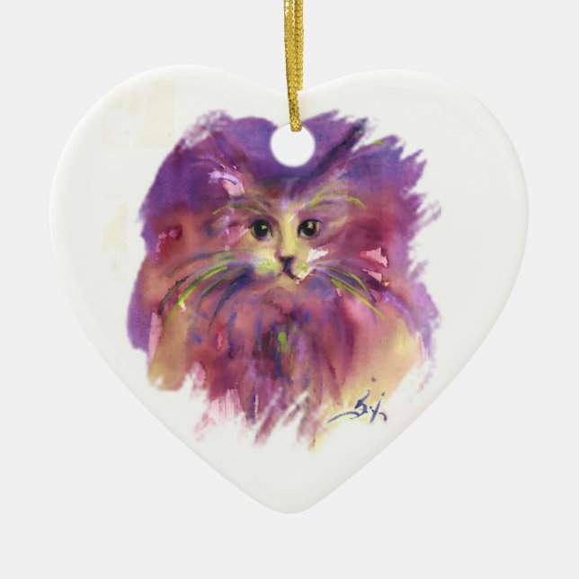PURPLE KITTEN,KITTY CAT PORTRAIT Amethyst Gemstone Ceramic Ornament (Front)