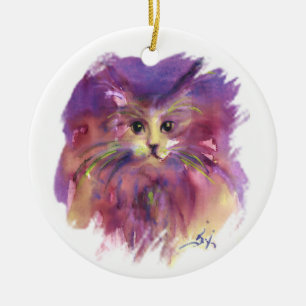 PURPLE KITTEN,KITTY CAT PORTRAIT CERAMIC ORNAMENT