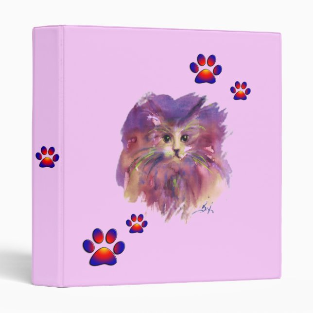 PURPLE KITTEN,KITTY CAT PORTRAIT COLORFUL PAWS BINDER (Front/Spine)