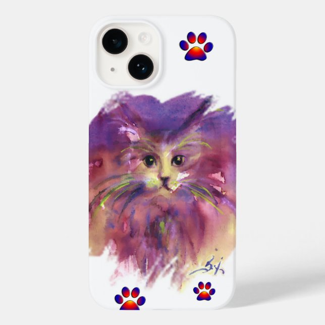 PURPLE  KITTEN,KITTY CAT PORTRAIT Colourful Paws Case-Mate iPhone Case (Back)