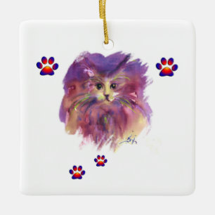 PURPLE KITTEN,KITTY CAT PORTRAIT,Colourful Paws Ceramic Ornament