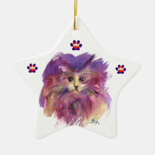 PURPLE KITTEN,KITTY CAT PORTRAIT,Colourful Paws Ceramic Ornament