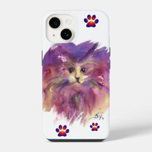 PURPLE KITTEN,KITTY CAT PORTRAIT Colourful Paws iPhone 14 Case