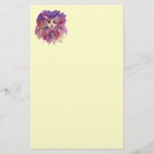 PURPLE KITTEN,KITTY CAT PORTRAIT,Cream Stationery