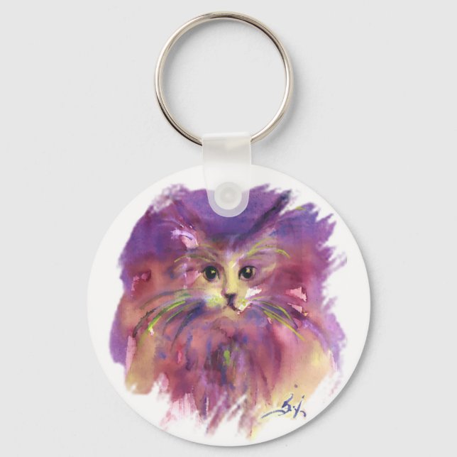 PURPLE KITTEN ,KITTY CAT PORTRAIT KEYCHAIN (Front)