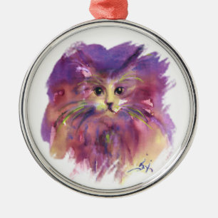 PURPLE KITTEN,KITTY CAT PORTRAIT METAL ORNAMENT