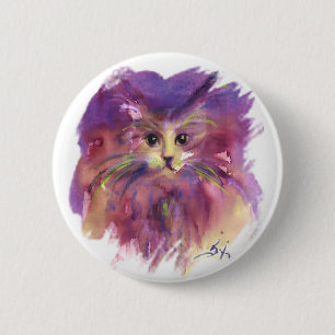 PURPLE KITTEN ,KITTY CAT PORTRAIT,White 2 Inch Round Button