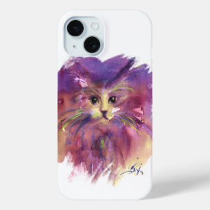 PURPLE KITTEN,KITTY CAT PORTRAIT,White iPhone 15 Case