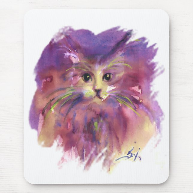 PURPLE KITTEN,KITTY CAT PORTRAIT,White Mouse Pad (Front)