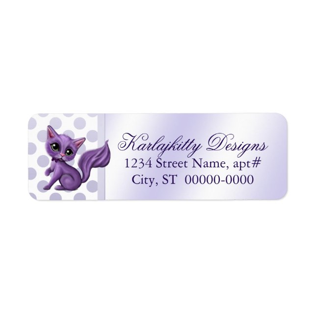 Purple Kitten on Polka Dots Return Labels (Front)