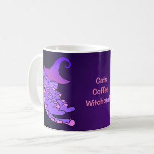Purple Kittens with Witch Hats and Stars Coffee Mug